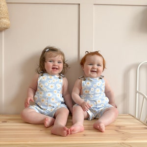 Baby& Toddler Blue Daisy Dungarees , Girl Floral Spring Overalls , Girl Summer Outfit, Toddler Girl Floral Romper
