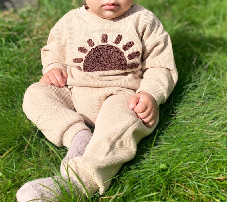 Unisex Baby and Toddler Comfy Lounge Set, Sunshine Embroidery Neutral Kids Tracksuit, Spring and Autumn Clothes Boy/ Girl Matching Sets image 3