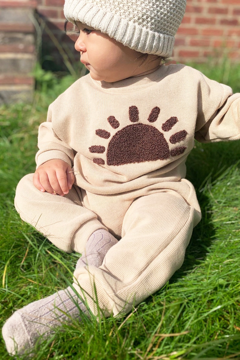 Unisex Baby and Toddler Comfy Lounge Set, Sunshine Embroidery Neutral Kids Tracksuit, Spring and Autumn Clothes Boy/ Girl Matching Sets image 4