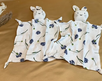 Organic Soft Cotton Baby Bunny Comforter, Baby Gift, Baby Security Blanket, Baby Shower Gift, Baby Girl Gift, Muslin Comforter Soother