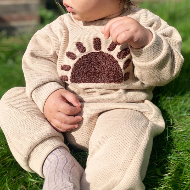 Unisex Baby and Toddler Comfy Lounge Set, Sunshine Embroidery Neutral Kids Tracksuit, Spring and Autumn Clothes Boy/ Girl Matching Sets image 1