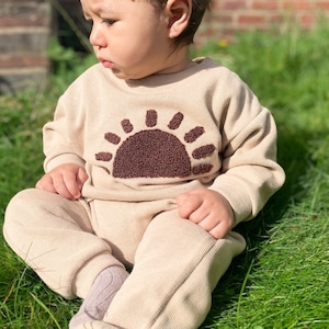 Unisex Baby and Toddler Comfy Lounge Set, Sunshine Embroidery Neutral Kids Tracksuit, Spring and Autumn Clothes Boy/ Girl Matching Sets image 6