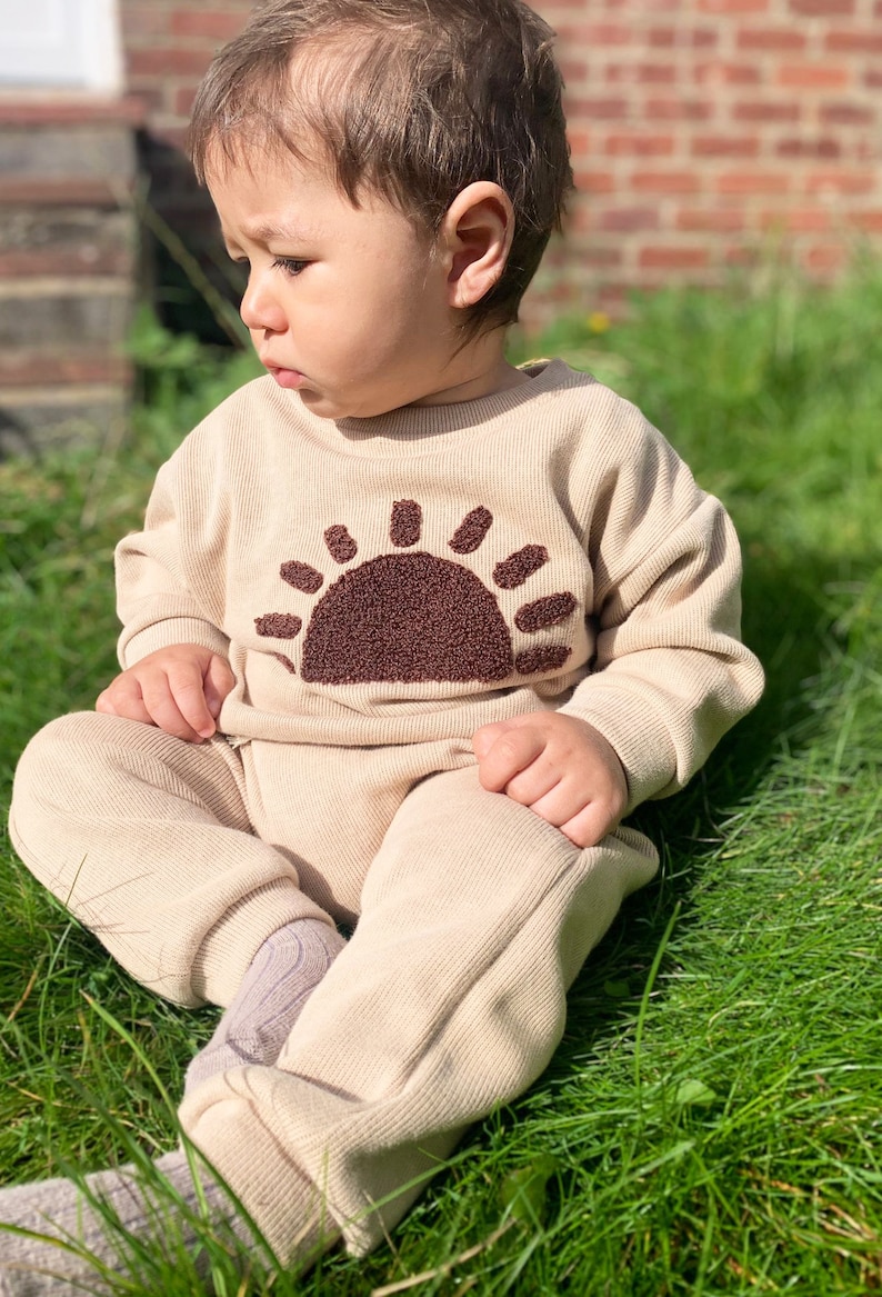 Unisex Baby and Toddler Comfy Lounge Set, Sunshine Embroidery Neutral Kids Tracksuit, Spring and Autumn Clothes Boy/ Girl Matching Sets image 6