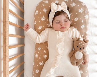 Barboteuse en coton bio à volants et fermeture éclair Vanilia avec noeud, tenue de retour à la maison pour bébé fille, tenue d'hôpital pour nouveau-né, cadeau pour nouveau-né