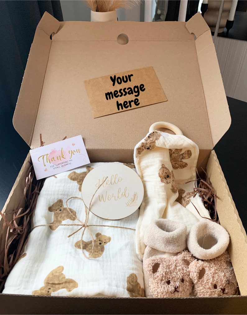 Teddy Bear Gift Box Set Gender Neutral Baby Shower Gift Box for Baby ...