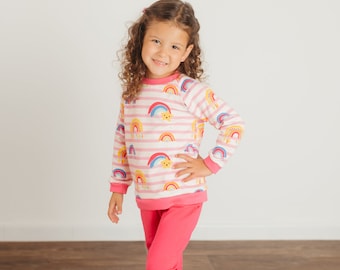 Children's tracksuit with rainbow print. Aurekidstore handmade clothes for kids.