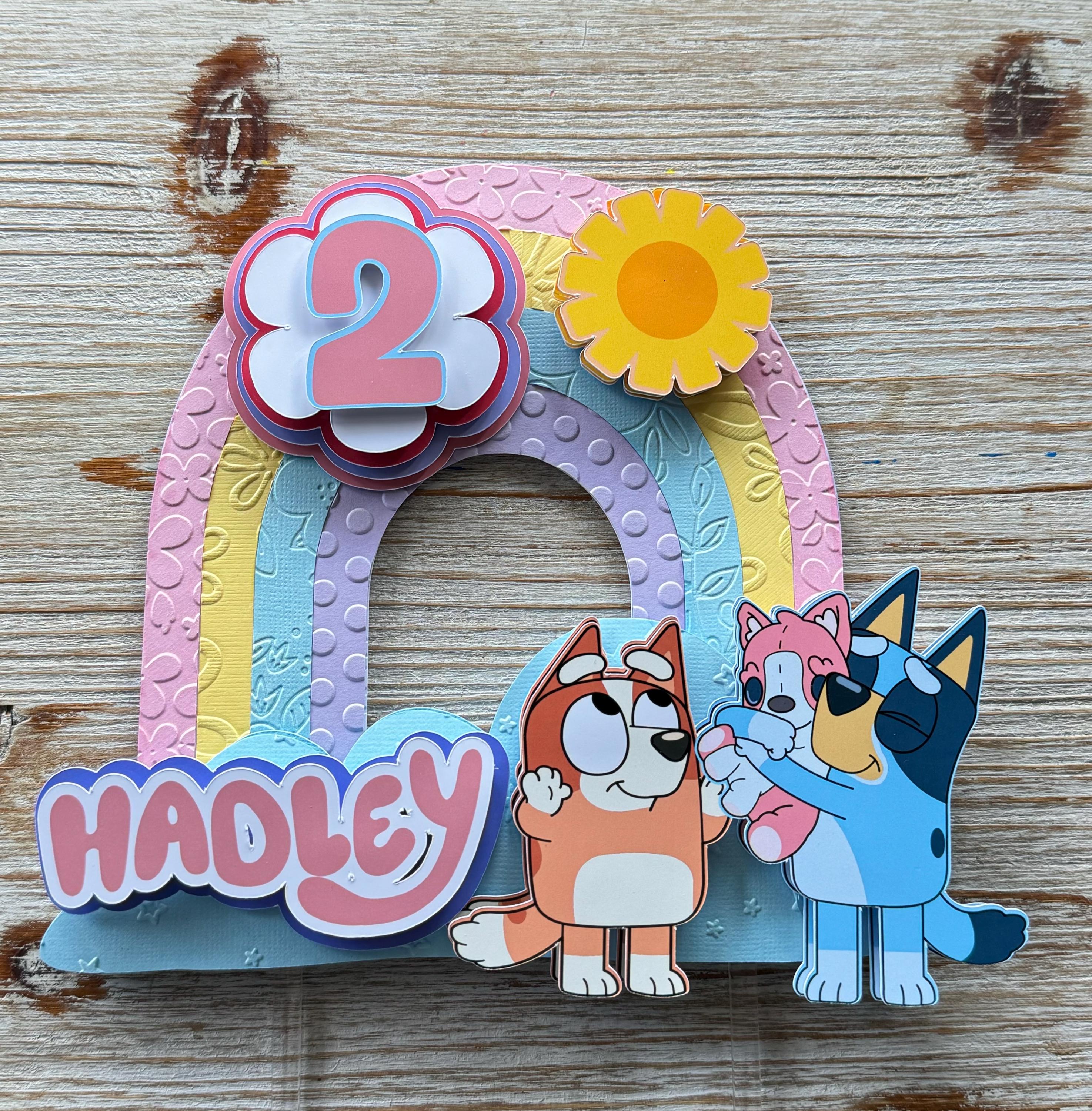 Rainbow bluey bingo cake topper