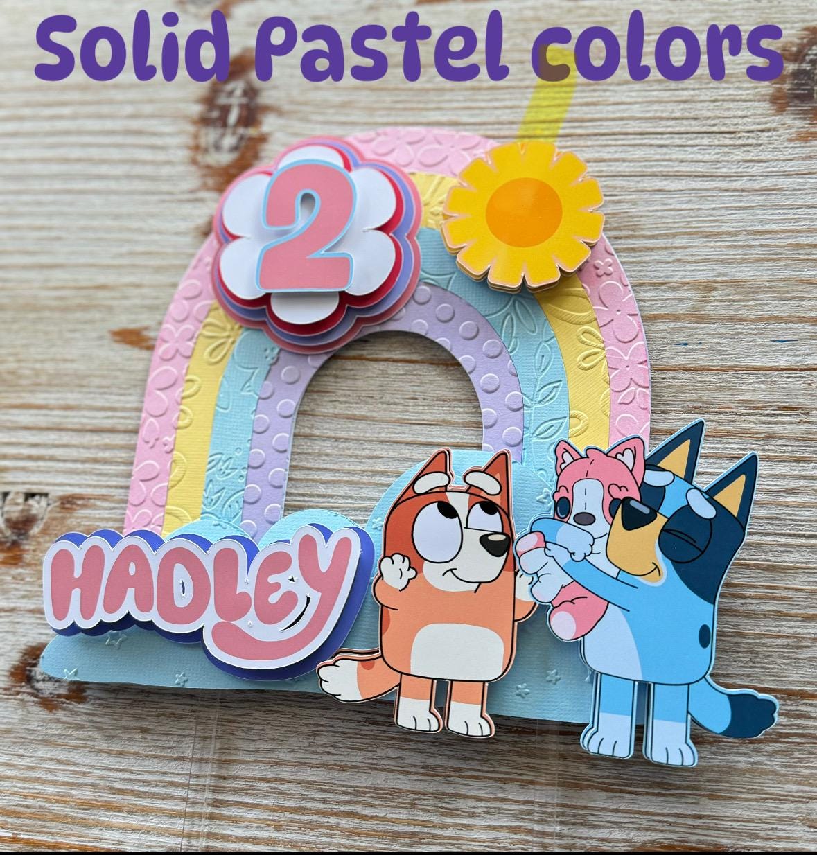Rainbow bluey bingo cake topper