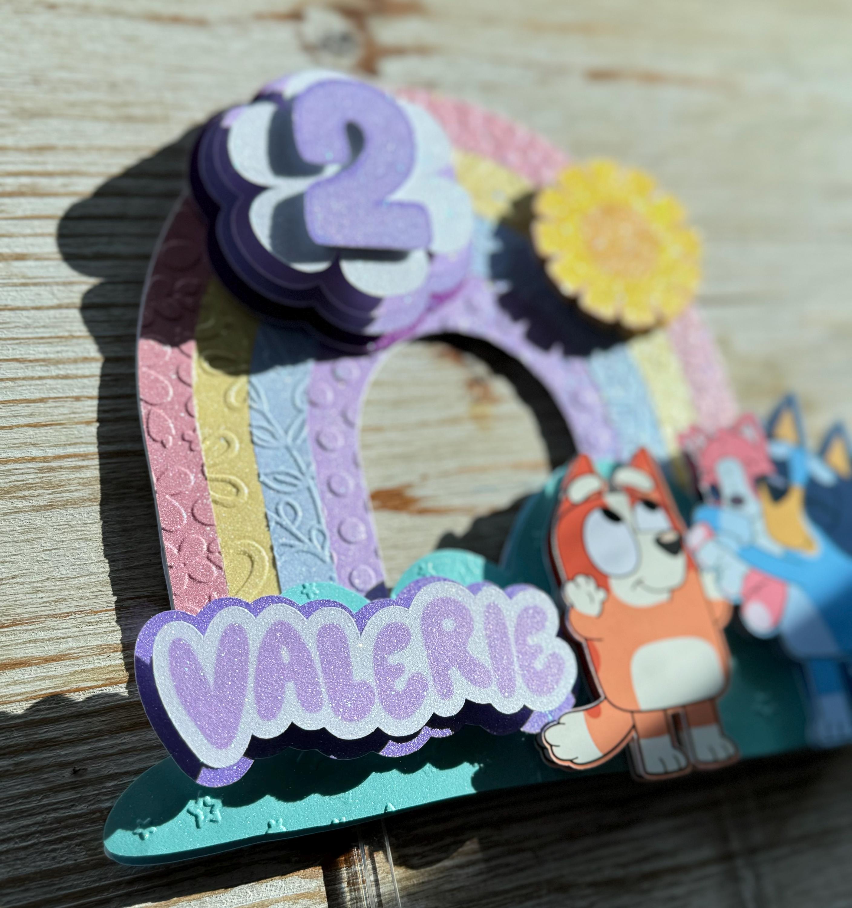 Rainbow bluey bingo cake topper