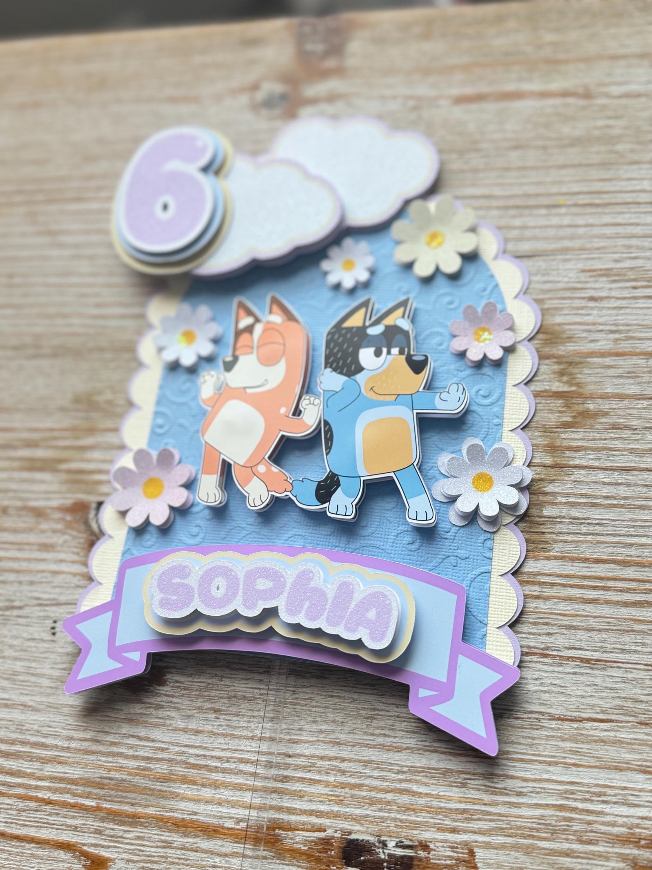 Blue Dog Floral Cake Topper