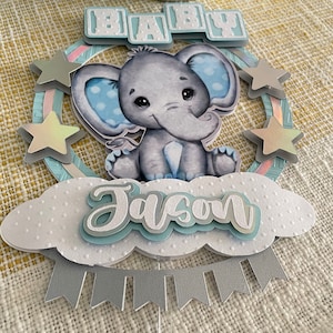BabyBlue Elephant cake topper / babyshower cake topper/  Blue Elephant centerpiece