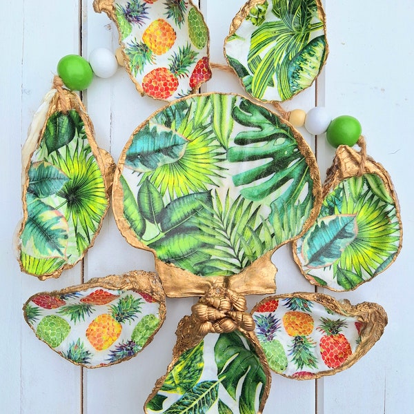 Oyster and Scallop Shell Decor - Palms and Pineapples - Ring Dish - Ornaments