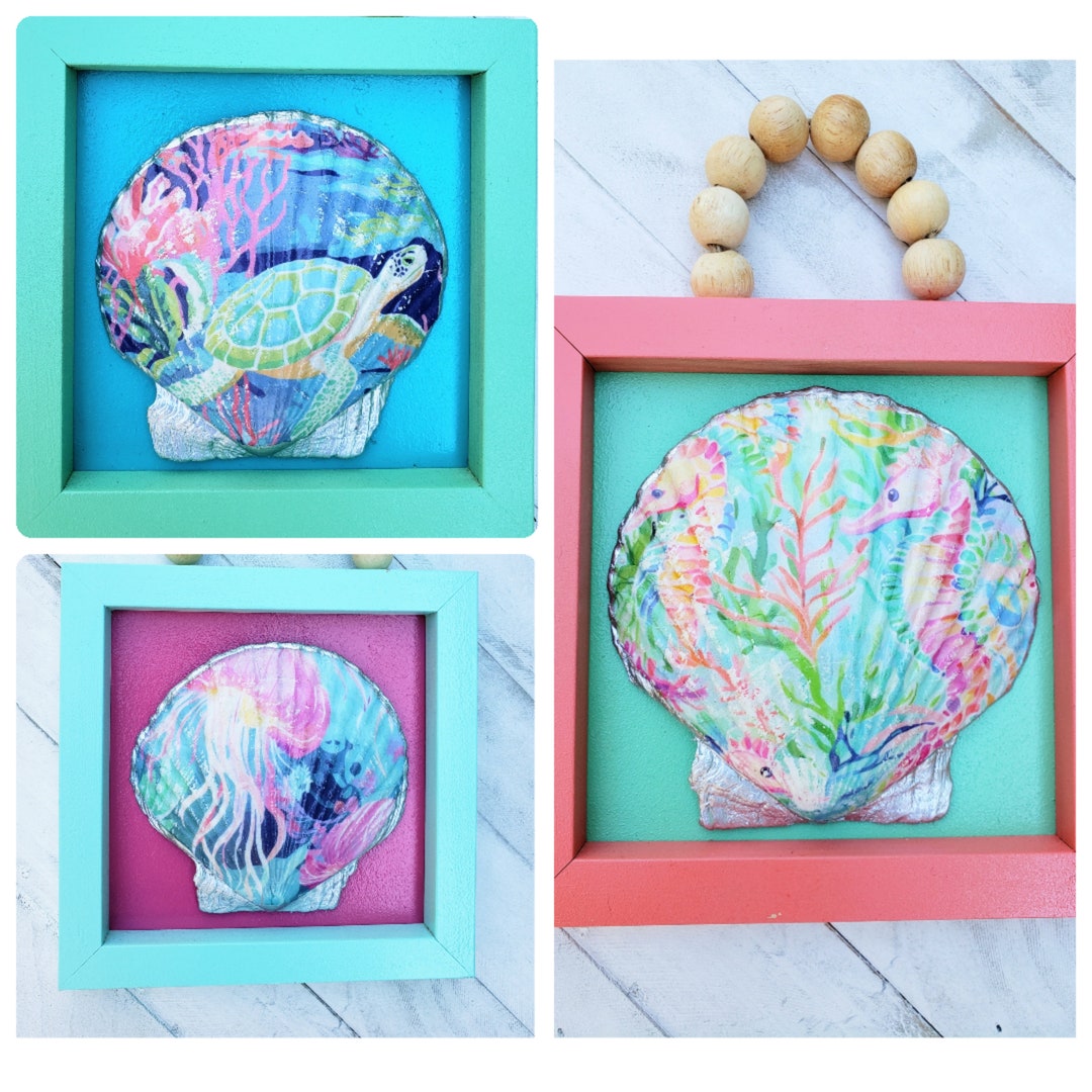 Ocean Life Scallop Shell Wall Decor Coastal Preppy Wall Decor Seahorse Octopus Turtle Etsy