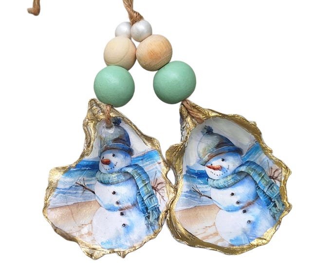 coastal-snowman-oyster-shell-ornaments-beach-snowman-ornaments