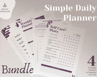 Pacote de planejador pessoal simples, planejador semanal e diário para impressão daquela garota, planejador de download digital, planejador de organização minimalista, sem data