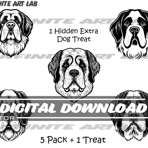 Saint Bernard Splendor: 5 Pack Digital Download Bundle for Dog Lovers | Clip Art