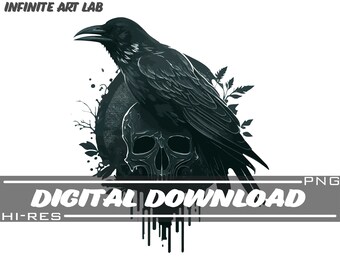 Raven's Perch: Dark and Moody Skull Graphic for Shirts, Stickers, and More | Gothic Style Graphic