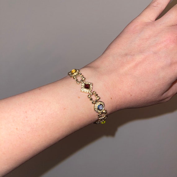 Diamond and Circle Alternating Link Gemstone Brac… - image 7