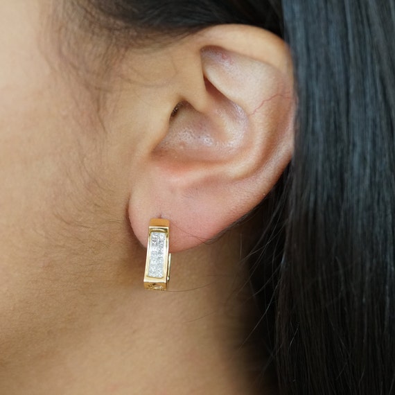 Princess Cut Diamond Curved-Square Hoop Earrings … - image 3