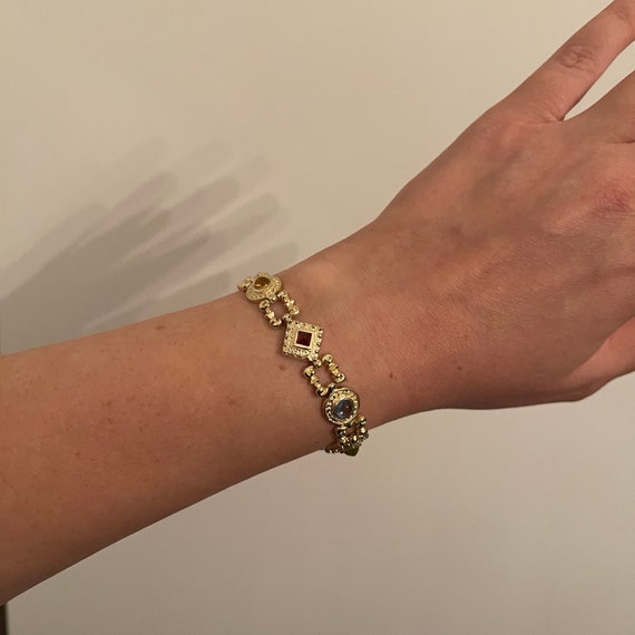 Diamond and Circle Alternating Link Gemstone Brac… - image 6