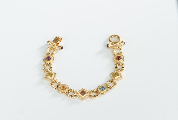 Diamond and Circle Alternating Link Gemstone Brac… - image 2