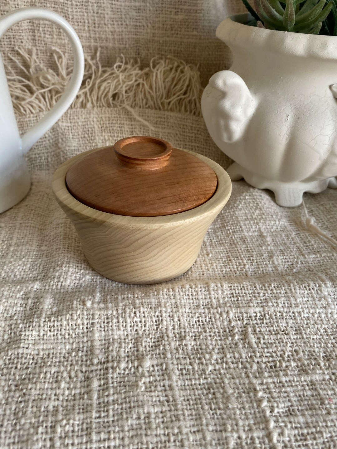 Small Wooden Pot With Lid Etsy