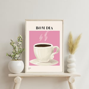 Bom Dia Print Bahia Brazilië Cafe Koffie Braziliaans Roze Ochtend Goedemorgen Keuken Cafe Barista Mok Beker Stoom Print Muur Opknoping Home decor