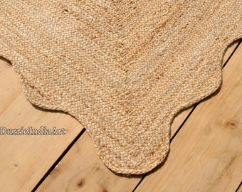 Natural Jute Rug - Wavy Edge Rug, Scalloped Jute Rug, Bohemian Rug, Jute Scalloped Rug, Jute Rug Rectangular, Scallop Jute Rug, Custom Rug