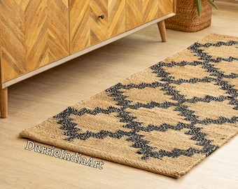 Natuurlijke jute loper handgeweven henneptapijt boho handgemaakt vloerkleed decoratief haltapijt traploper buiten terraskeuken Aangepast formaat vloerkleed