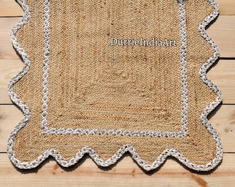 Scalloped Jute Rug - Jute Runner Rug, Scalloped Runner Rug, Bohemian Scallop Rug, Natural Jute Rug, Jute Scallop Rug Sisal Runner Custom Rug