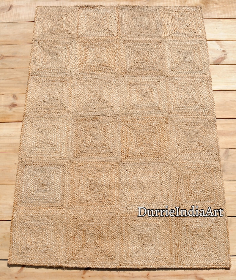 Natural Jute Rug Jute Braided Rug Bohemian Jute Rug Rectangular Jute Rug, Boho Decor Rug, Jute Area Rug, Square Jute rug Custom Size Rug image 8