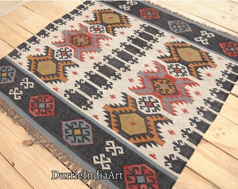 Handmade Wool Jute Rug, Navajo Kilim Rug, Aztec Rug, Accent Rug, Outdoor Rug/Indoor Rug, Living/Dinning Room 5x7
