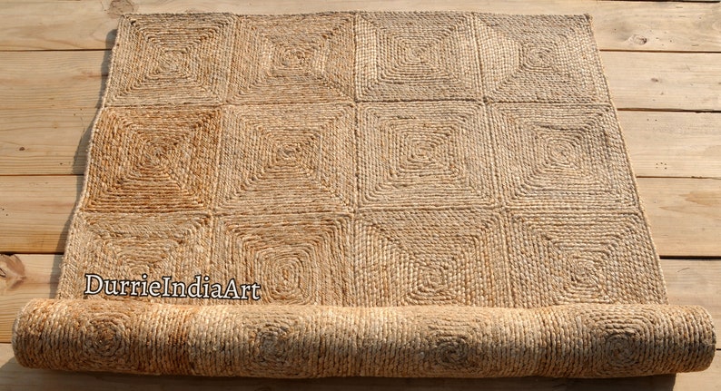 Indian Handmade Natural Beige Scandinavian Rug. Pattern Box Jute Rug ...