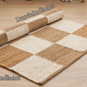 Geometric Rug, Checkered Rug, Checkered Runner Rug, Jute Area Rug, Handmade Rug, Natural Fiber Rug, Boho Home Décor, Eco Friendly Rug, Rustic Décor Rug, Neutral Rug
