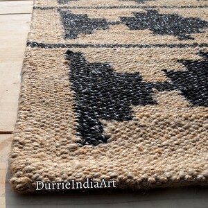Handgefertigter Teppich aus Hanf - Schwarz-Beige, Juteteppich, Yogamatte, Juteteppich, Handgewebter Teppich, Nachhaltiger Hanfteppich