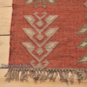 Handmade Wool Jute Kilim Rug, Handwoven Wool Jute Rug, Boho Décor Rug, Kilim Jute Rug, Flatweave Rug, Bohemian Rug, Indian Dhurrie Rug image 6