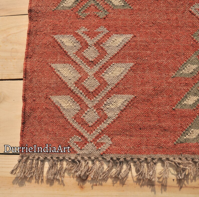 Handmade Wool Jute Kilim Rug, Handwoven Wool Jute Rug, Boho Décor Rug, Kilim Jute Rug, Flatweave Rug, Bohemian Rug, Indian Dhurrie Rug image 6