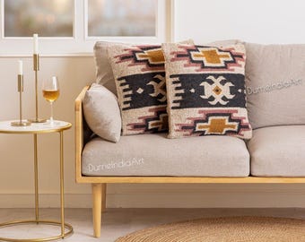 Housses de coussin Kilim tissées à la main, housses de coussin tribales en laine, coussins décoratifs bohèmes rustiques, décoration intérieure de style vintage