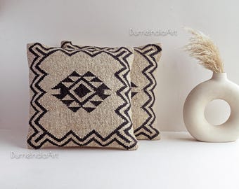 18x18 inch Wool Jute Cushion, Home Decor,Handwoven Kilim Pillow, Bohemian Pillow, Decorative Pillow,Bench Cushion Cover,Vintage Kilim Pillow