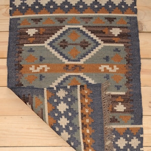 8x10 ft Large Kilim Rug, Handwoven, Wool and Jute Rug Handmade, Kilim Dhurrie Rug, Motifs, Oriental, Traditional Indian, Geometric, Turkish