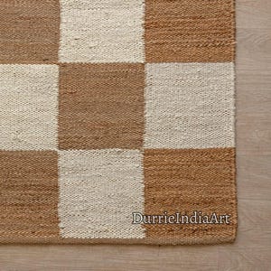 Geometric Rug, Checkered Rug, Checkered Runner Rug, Jute Area Rug, Handmade Rug, Natural Fiber Rug, Boho Home Décor, Eco Friendly Rug, Rustic Décor Rug, Neutral Rug