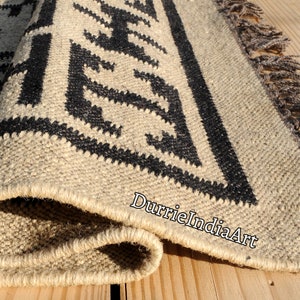 Alfombra Kilim grande hecha a mano, tejida a mano, de lana y yute, Kilim Dhurrie, motivos orientales, tradicionales indios, geométricos y turcos. imagen 6