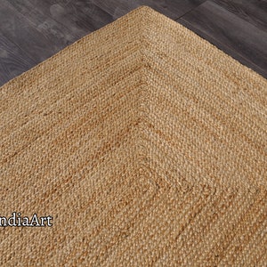 Natural Jute Rug Jute Braided Rug Bohemian Jute Rug Rectangular Jute Rug, Boho Decor Rug, Jute Area Rug, Square Jute rug Custom Size Rug