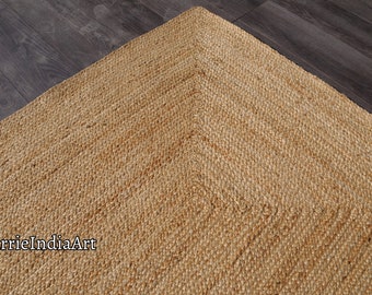 Natural Jute Rug Jute Braided Rug Bohemian Jute Rug Rectangular Jute Rug, Boho Decor Rug, Jute Area Rug, Square Jute rug Custom Size Rug