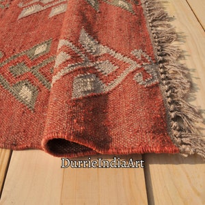 Handmade Wool Jute Kilim Rug, Handwoven Wool Jute Rug, Boho Décor Rug, Kilim Jute Rug, Flatweave Rug, Bohemian Rug, Indian Dhurrie Rug image 5
