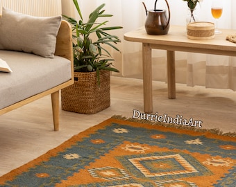 Handwoven Wool Jute Kilim Rug, Wool Jute Rug, Kilim Jute Rug, Indian Dhurrie Rug, Navajo Kilim Rug, Custom Rug, Flatweave Rug, Bohemian Rug