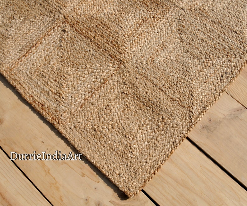Natural Jute Rug Jute Braided Rug Bohemian Jute Rug Rectangular Jute Rug, Boho Decor Rug, Jute Area Rug, Square Jute rug Custom Size Rug image 2