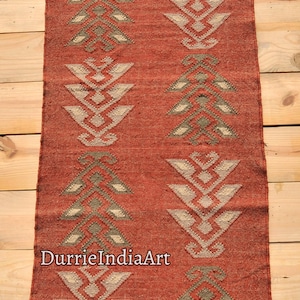 Handmade Wool Jute Kilim Rug, Handwoven Wool Jute Rug, Boho Décor Rug, Kilim Jute Rug, Flatweave Rug, Bohemian Rug, Indian Dhurrie Rug