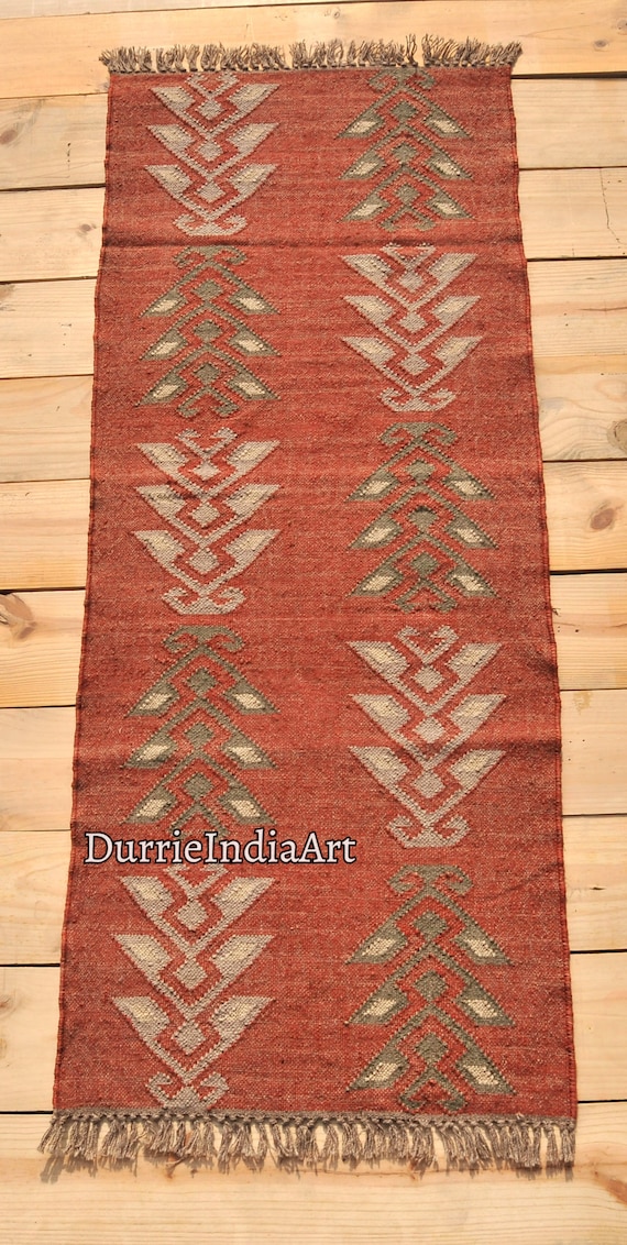 Handmade Wool Jute Kilim Rug, Handwoven Wool Jute Rug, Boho Décor Rug, Kilim Jute Rug, Flatweave Rug, Bohemian Rug, Indian Dhurrie Rug