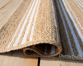 Handwoven Jute Rug: Geometric Braided Area Carpet, Modern Natural Fiber Doormat